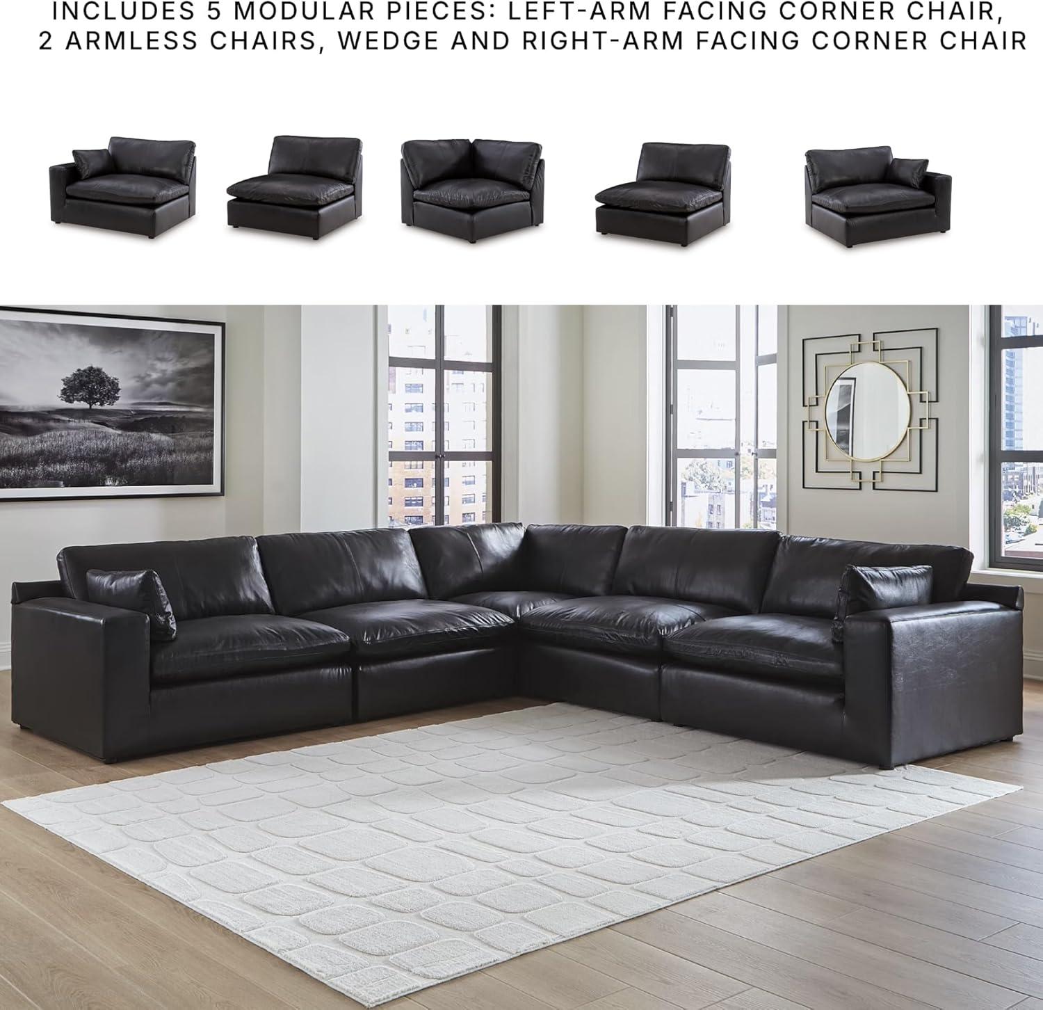 imageSignature Design by Ashley Emilia Sectional Sofa Modular Leather Couch with Feather Cushions and Floating Design Contemporary Living Room Sectionals Warm Brown