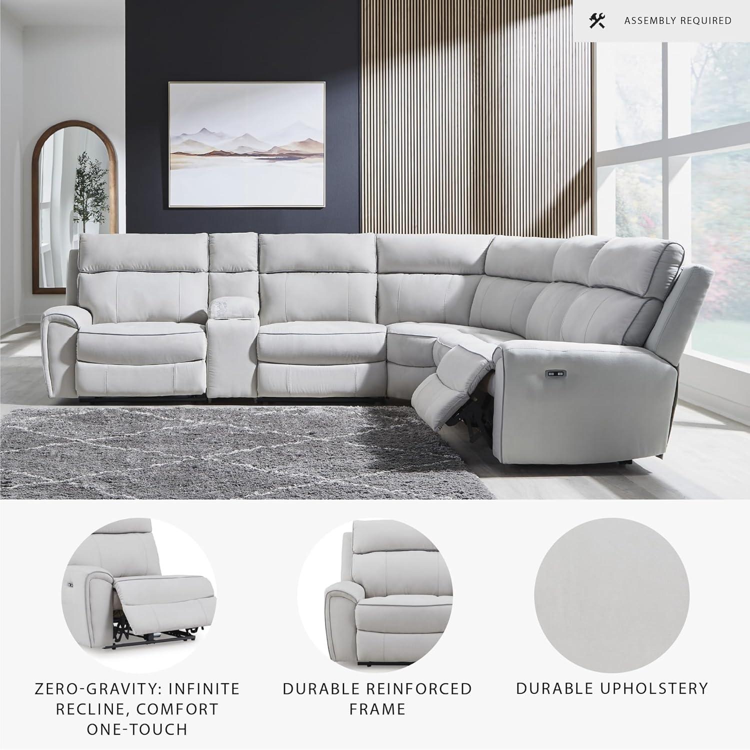 imageSignature Design by Ashley Grafton Pike Modular Sectional Sofa with Power Reclining Adjustable Headrests and Storage Console L Shaped Couch for Living Room Seating 136 x 123