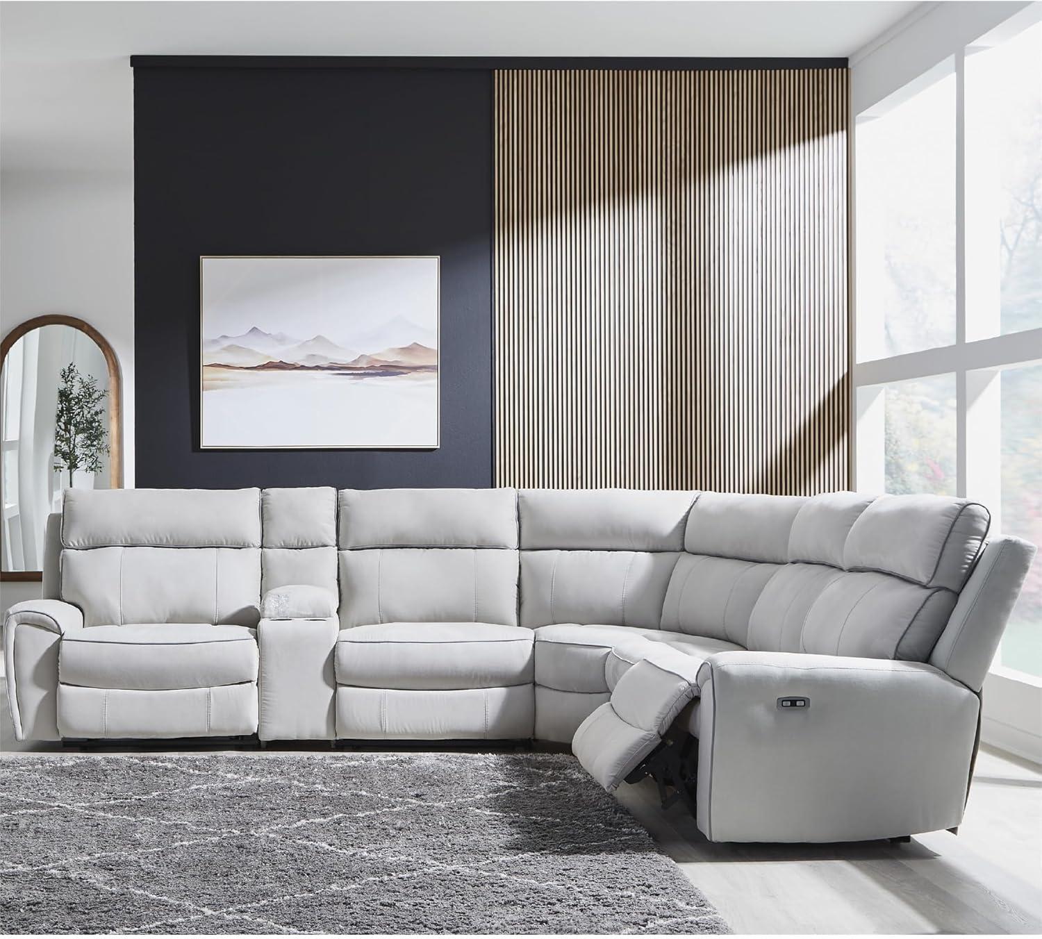 imageSignature Design by Ashley Grafton Pike Modular Sectional Sofa with Power Reclining Adjustable Headrests and Storage Console L Shaped Couch for Living Room Seating 136 x 123