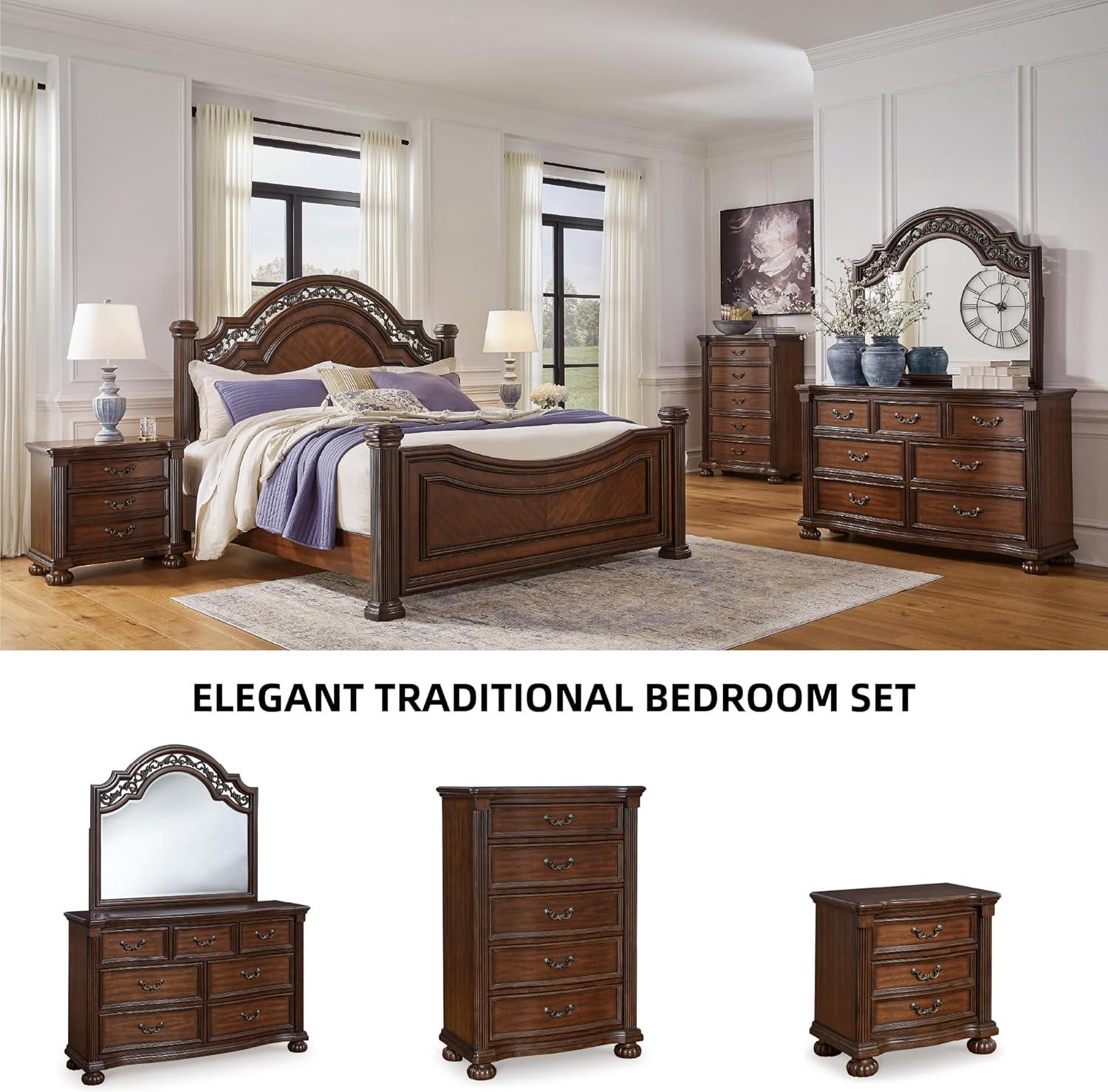 imageSignature Design by Ashley Lavinton Traditional Chest with 5 SmoothGliding Drawers Metal Drawer Pulls Wood Cherry Brown Finish 3538 W x 1788 D x 51 H