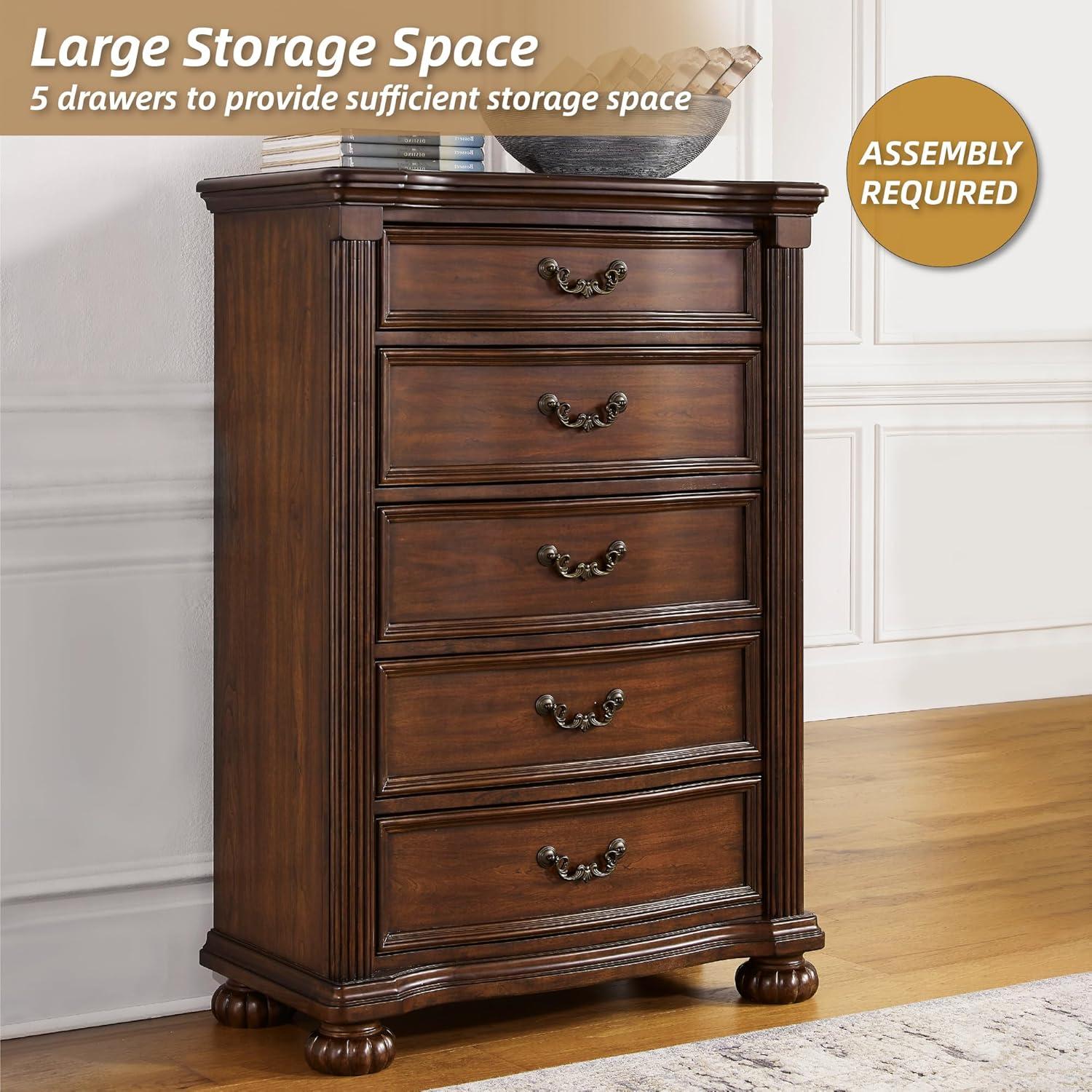 imageSignature Design by Ashley Lavinton Traditional Chest with 5 SmoothGliding Drawers Metal Drawer Pulls Wood Cherry Brown Finish 3538 W x 1788 D x 51 H