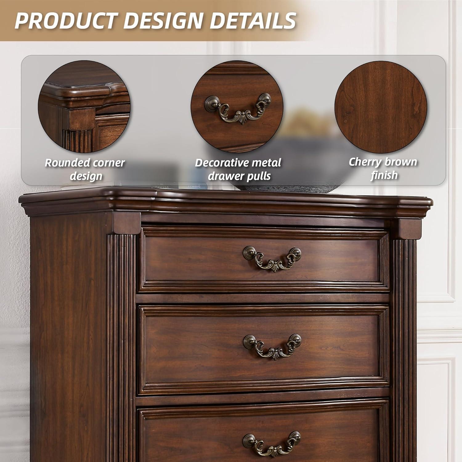 imageSignature Design by Ashley Lavinton Traditional Chest with 5 SmoothGliding Drawers Metal Drawer Pulls Wood Cherry Brown Finish 3538 W x 1788 D x 51 H