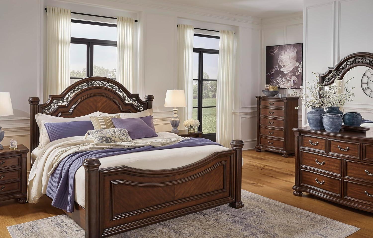 imageSignature Design by Ashley Lavinton Traditional Chest with 5 SmoothGliding Drawers Metal Drawer Pulls Wood Cherry Brown Finish 3538 W x 1788 D x 51 H