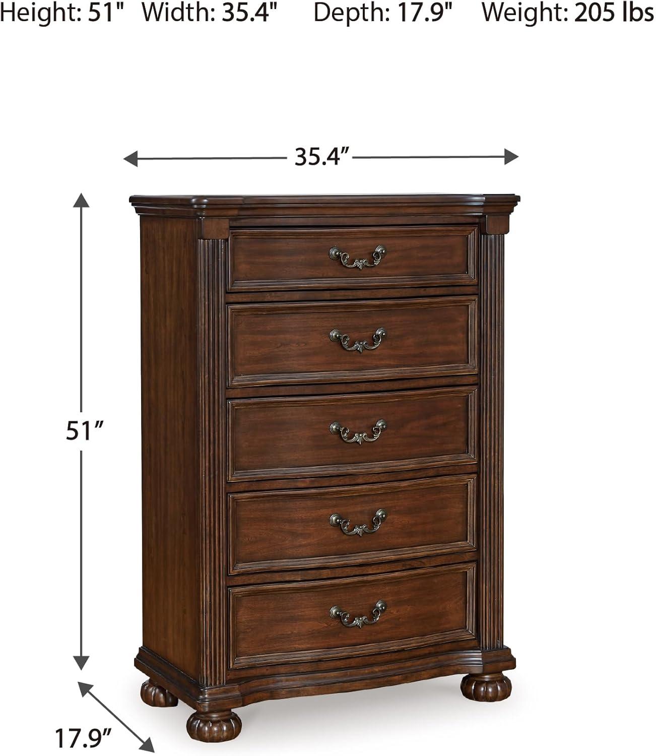 imageSignature Design by Ashley Lavinton Traditional Chest with 5 SmoothGliding Drawers Metal Drawer Pulls Wood Cherry Brown Finish 3538 W x 1788 D x 51 H