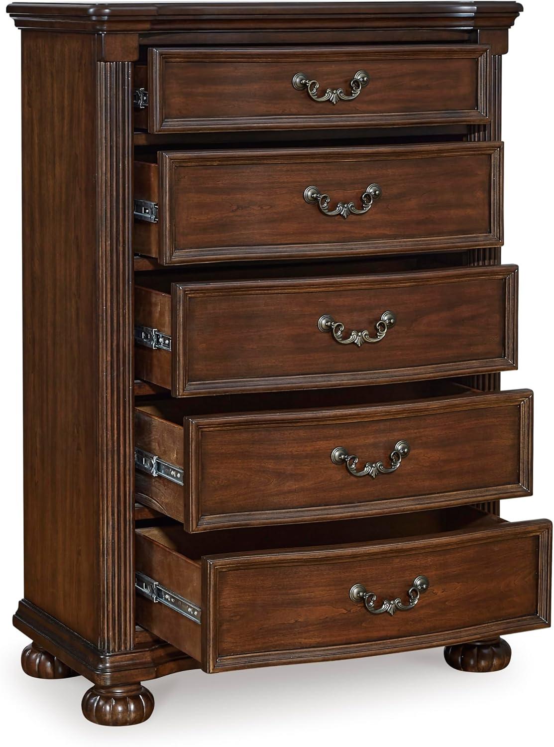 imageSignature Design by Ashley Lavinton Traditional Chest with 5 SmoothGliding Drawers Metal Drawer Pulls Wood Cherry Brown Finish 3538 W x 1788 D x 51 H