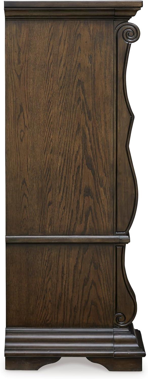 imageSignature Design by Ashley Maylee Traditional Chest with 5 SmoothGliding Drawers Felt Lined Top Drawer Goldtone Handles Wood Dark Brown Finish 435 W