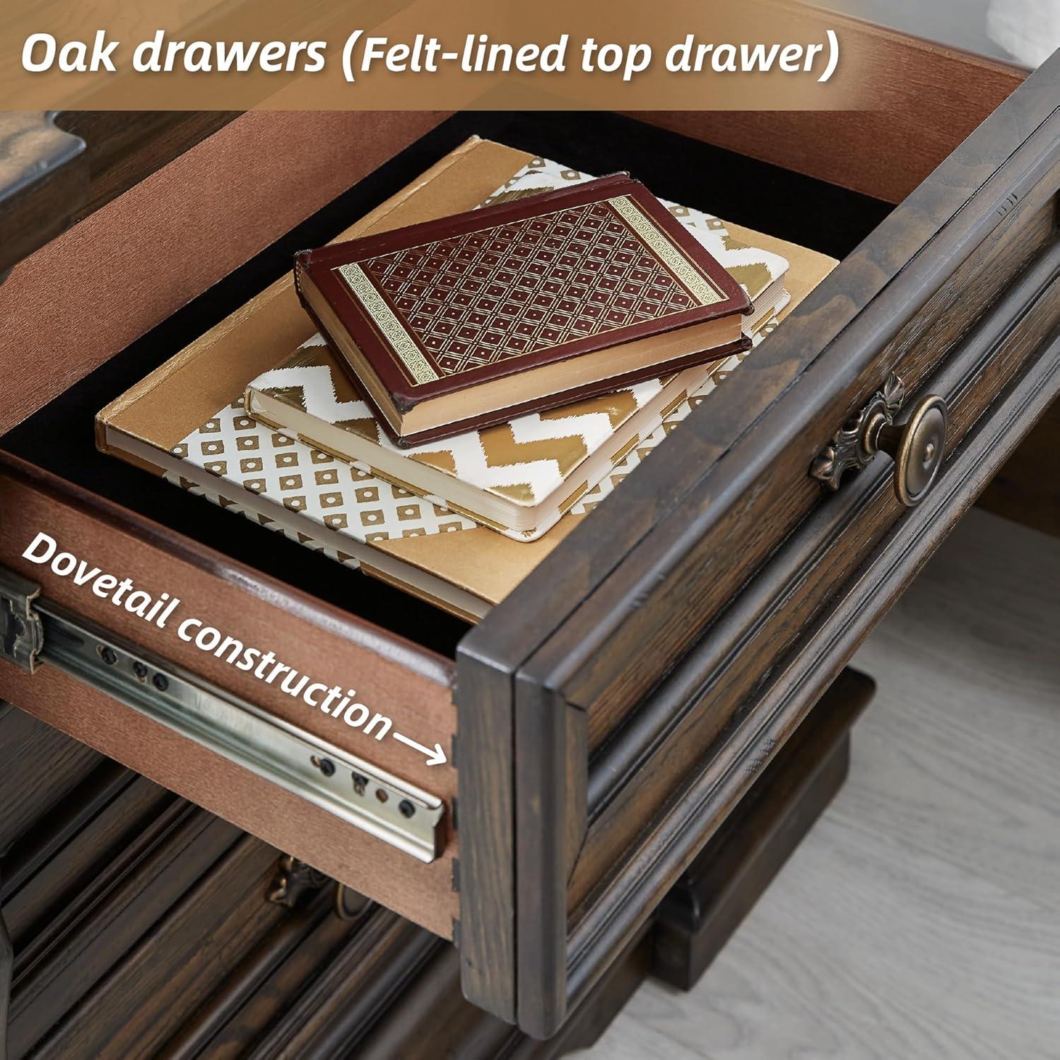 imageSignature Design by Ashley Maylee Traditional Chest with 5 SmoothGliding Drawers Felt Lined Top Drawer Goldtone Handles Wood Dark Brown Finish 435 W