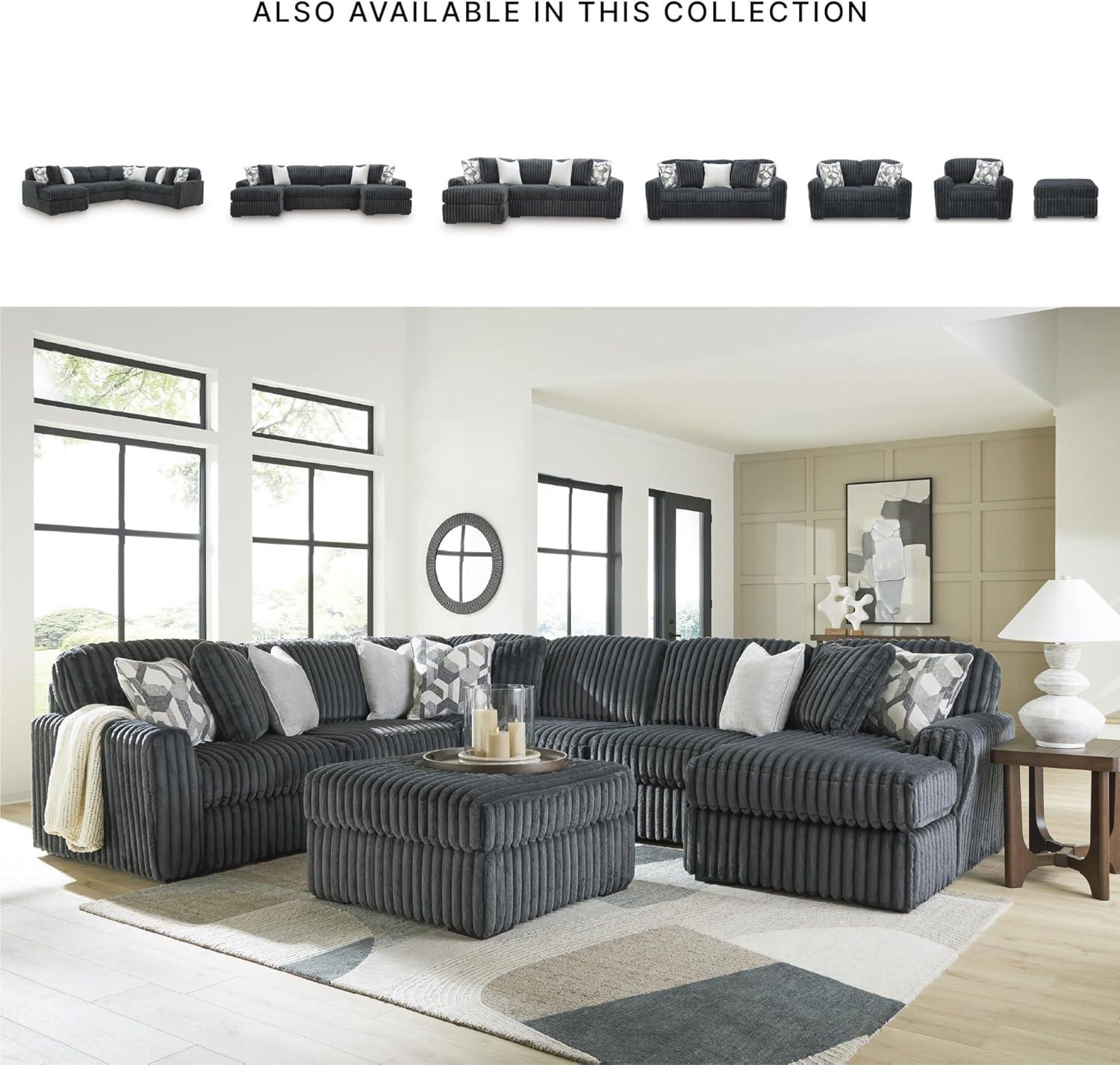 imageSignature Design by Ashley MidnightMadness Sectional Sofa Chaise Jumbo Corduroy Upholstery HighResiliency Comfort for Living Room Seating Gunmetal Gray 120 x 65