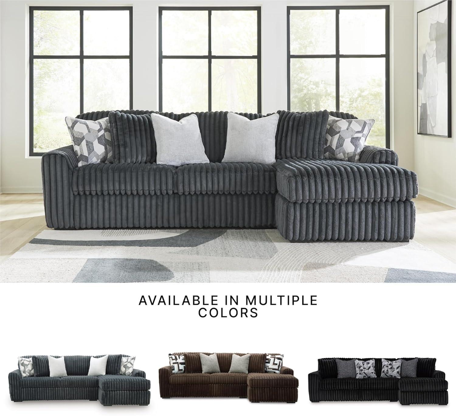 imageSignature Design by Ashley MidnightMadness Sectional Sofa Chaise Jumbo Corduroy Upholstery HighResiliency Comfort for Living Room Seating Gunmetal Gray 120 x 65