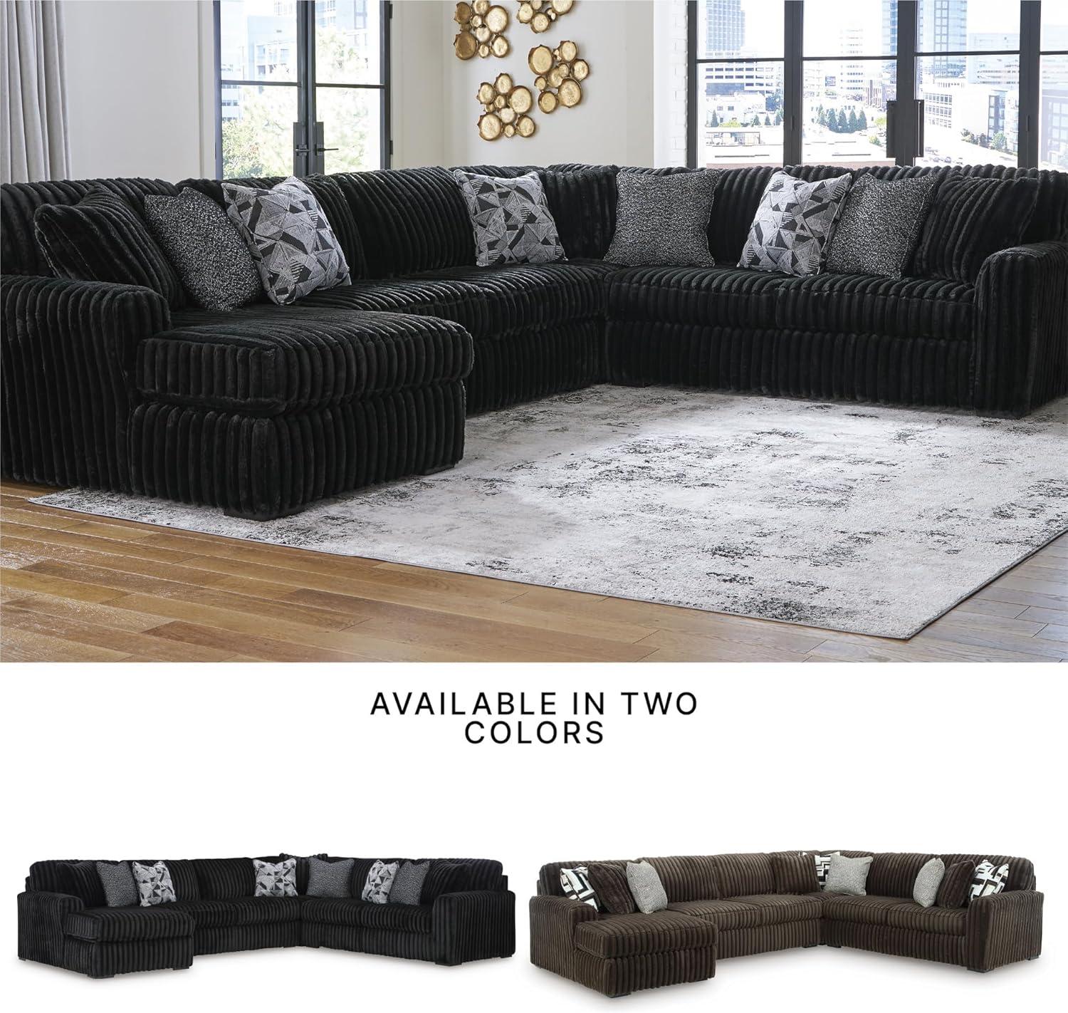 imageSignature Design by Ashley MidnightMadness Sectional Sofa with Chaise Jumbo Corduroy Upholstery Deep Seat Living Room Sectional Sofa for LoungeFriendly Seating 151 x 122 x 40