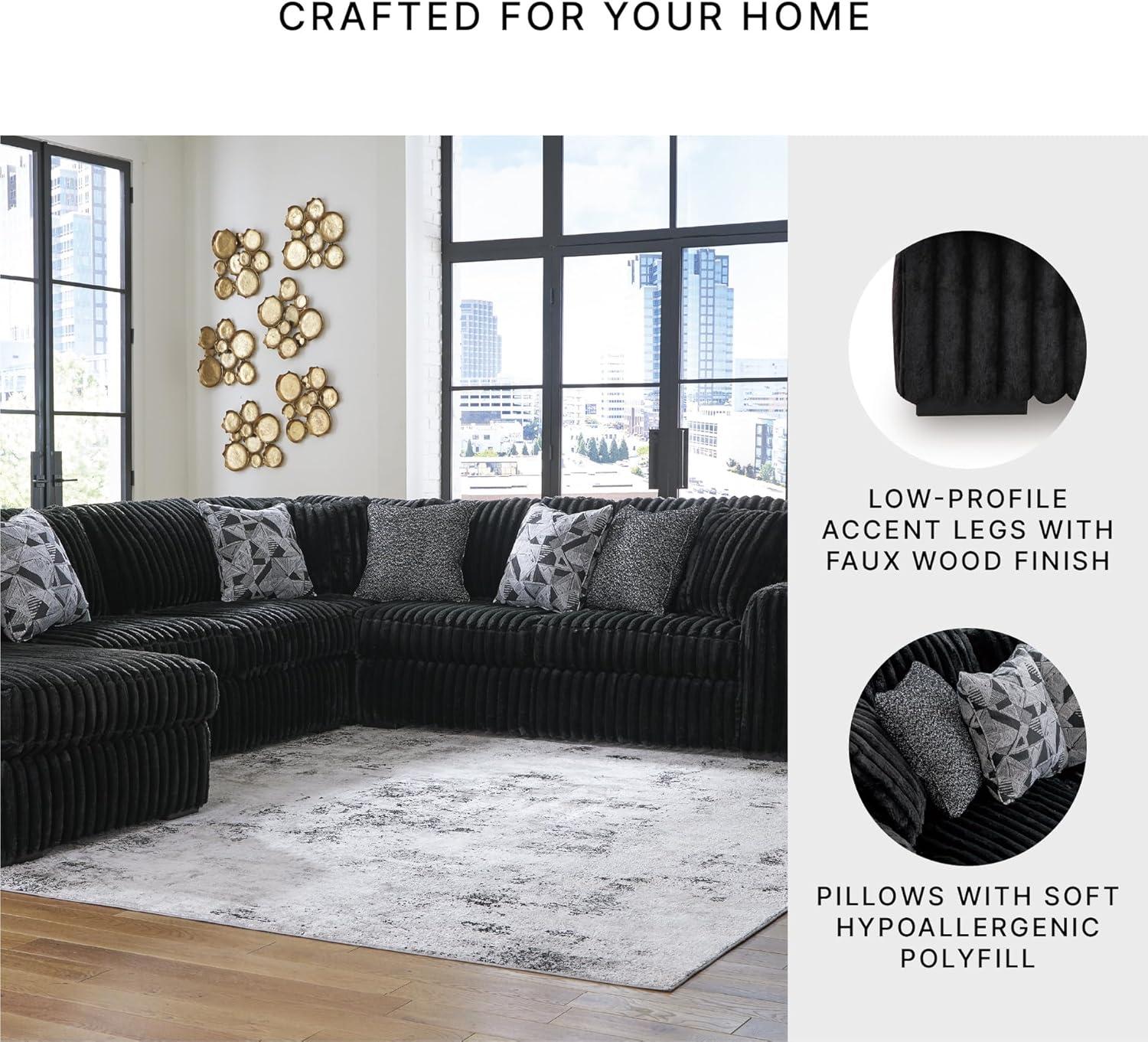 imageSignature Design by Ashley MidnightMadness Sectional Sofa with Chaise Jumbo Corduroy Upholstery Deep Seat Living Room Sectional Sofa for LoungeFriendly Seating 151 x 122 x 40