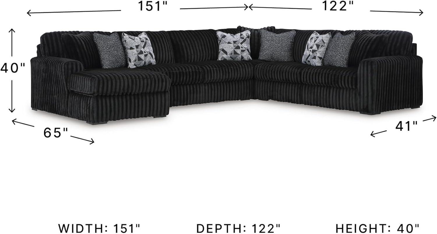 imageSignature Design by Ashley MidnightMadness Sectional Sofa with Chaise Jumbo Corduroy Upholstery Deep Seat Living Room Sectional Sofa for LoungeFriendly Seating 151 x 122 x 40