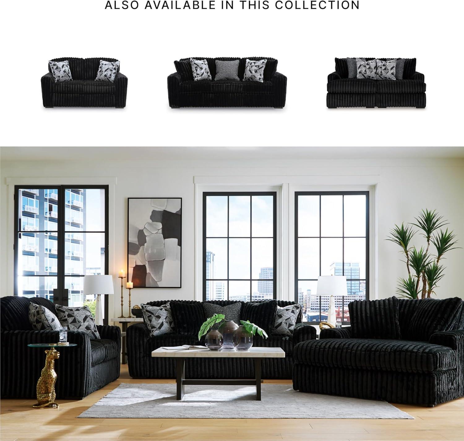 imageSignature Design by Ashley MidnightMadness Sectional Sofa with Chaise Jumbo Corduroy Upholstery Deep Seat Living Room Sectional Sofa for LoungeFriendly Seating 151 x 122 x 40