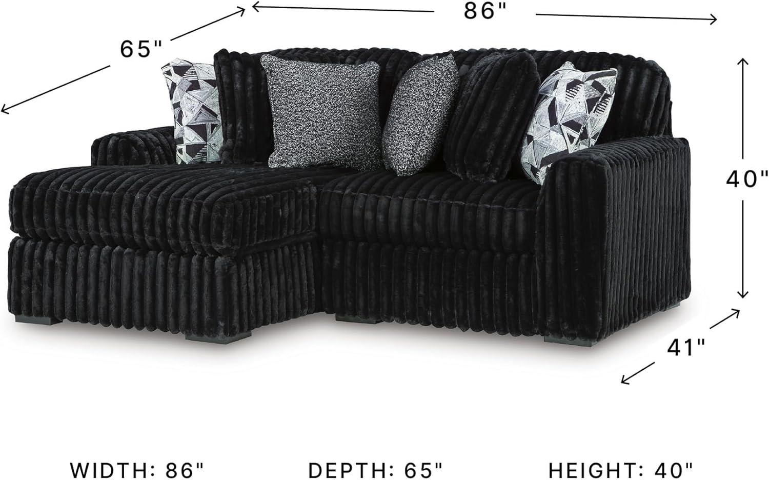 imageSignature Design by Ashley MidnightMadness Sectionals Jumbo Corduroy Sectional Sofa with Chaise Plush Cushioned Comfort for Cozy Living Room Lounging Black Fabric