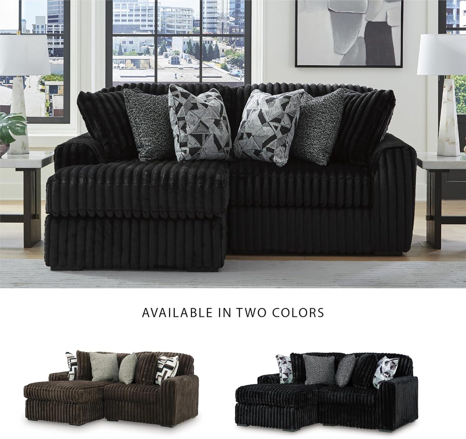 imageSignature Design by Ashley MidnightMadness Sectionals Jumbo Corduroy Sectional Sofa with Chaise Plush Cushioned Comfort for Cozy Living Room Lounging Black Fabric