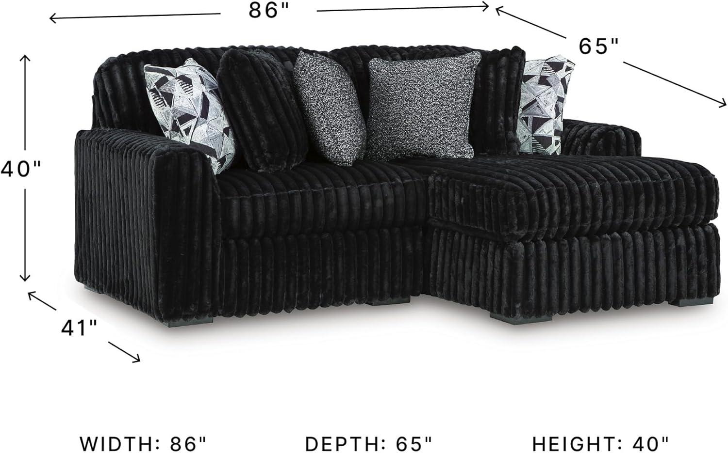 imageSignature Design by Ashley MidnightMadness Sectionals Jumbo Corduroy Sectional Sofa with Chaise Plush Cushioned Comfort for Relaxing Living Room Lounging Black