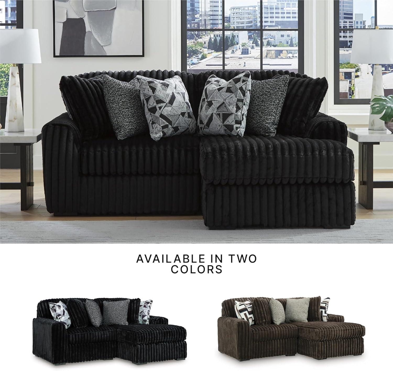 imageSignature Design by Ashley MidnightMadness Sectionals Jumbo Corduroy Sectional Sofa with Chaise Plush Cushioned Comfort for Relaxing Living Room Lounging Black