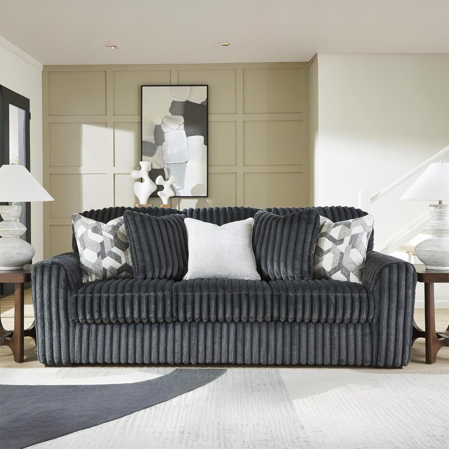 imageSignature Design by Ashley MidnightMadness Sofas Jumbo Corduroy Upholstered Living Room Sofa with Plush Cushions Cozy Everyday Seating for Relaxed Home Lounging