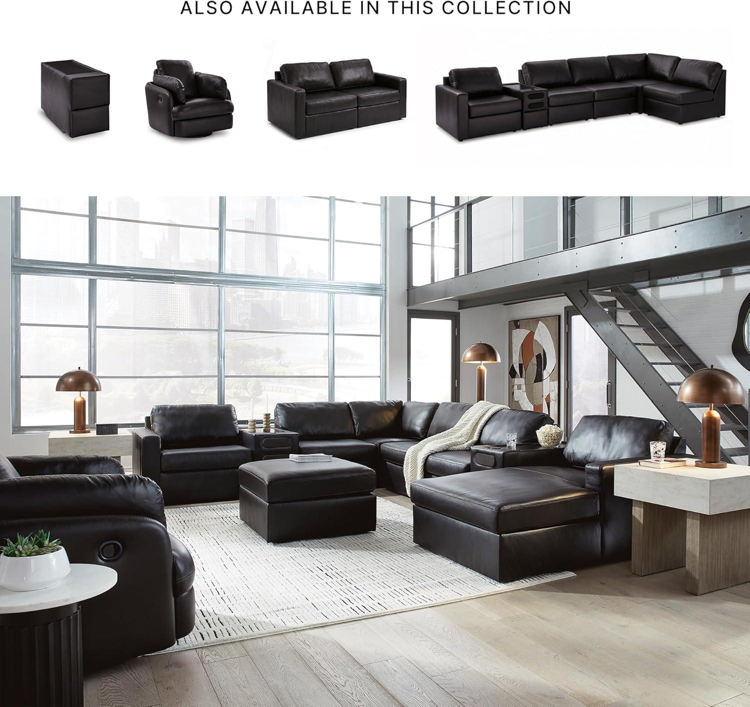 imageSignature Design by Ashley Modmax II Sectional Sofa with Audio Console Modular Design Top Grain Leather Seating Living Room Sectionals for Home Entertainment Black