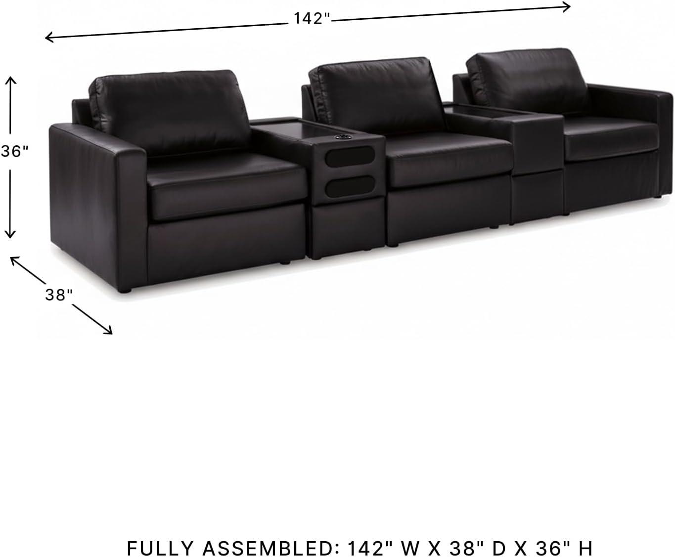 imageSignature Design by Ashley Modmax II Sectional Sofa with Audio and Storage Consoles Top Grain Leather Seating Sectionals for Living Room Seating for Home Entertainment Black