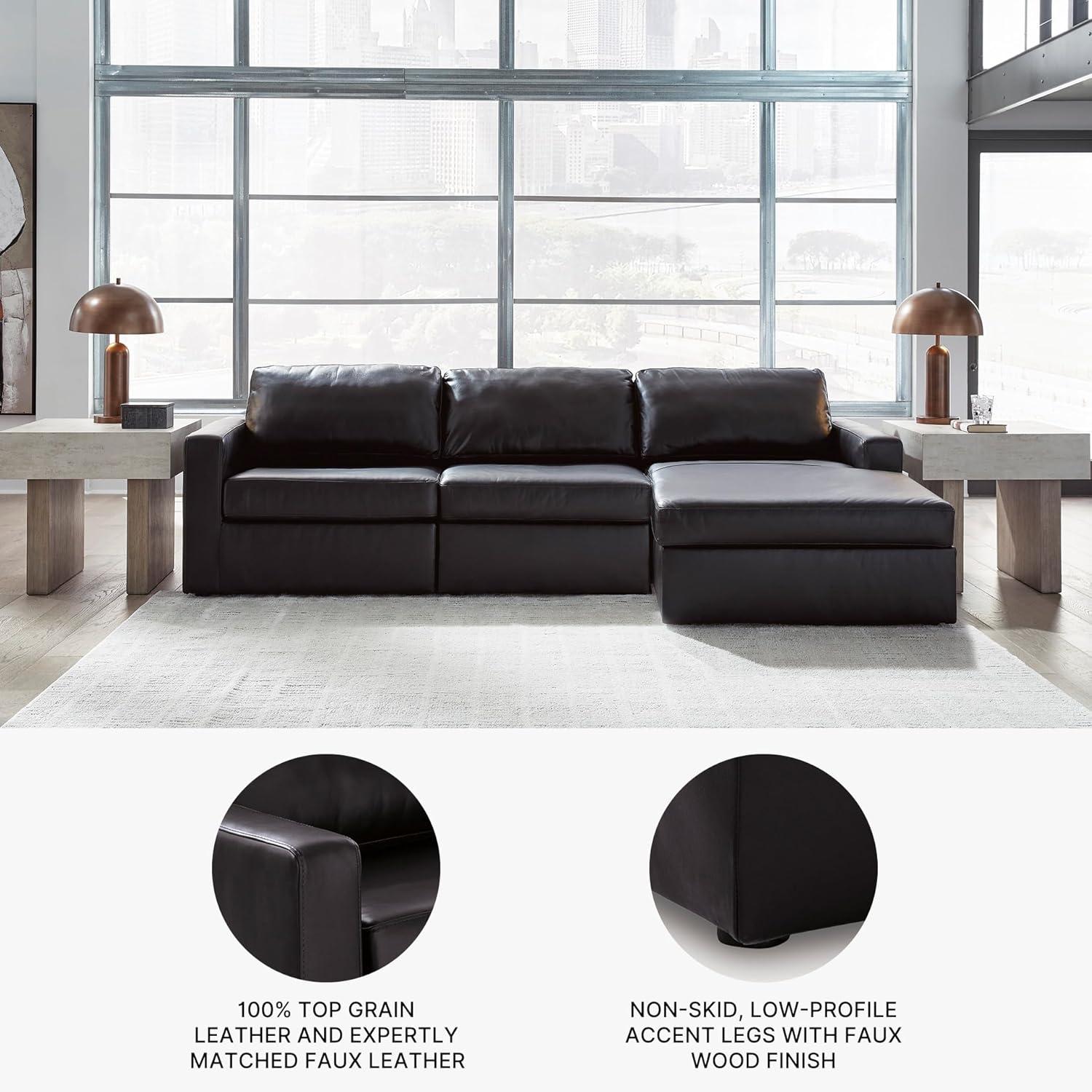 imageSignature Design by Ashley Modmax II Sectional Sofa with Chaise Modular Design Top Grain Leather Seating Contemporary Living Room Sectionals for Flexible Lounging Black