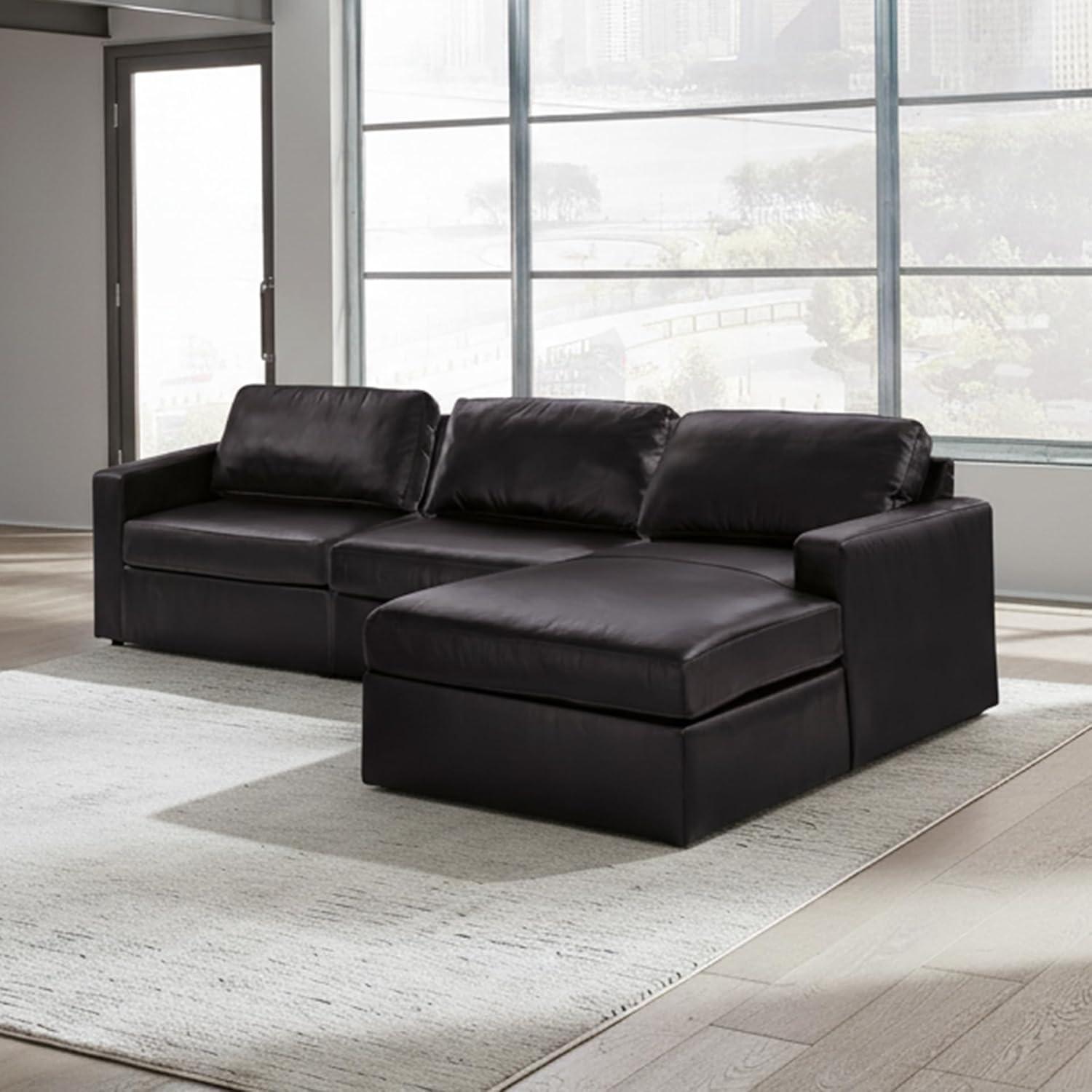 imageSignature Design by Ashley Modmax II Sectional Sofa with Chaise Modular Design Top Grain Leather Seating Contemporary Living Room Sectionals for Flexible Lounging Black