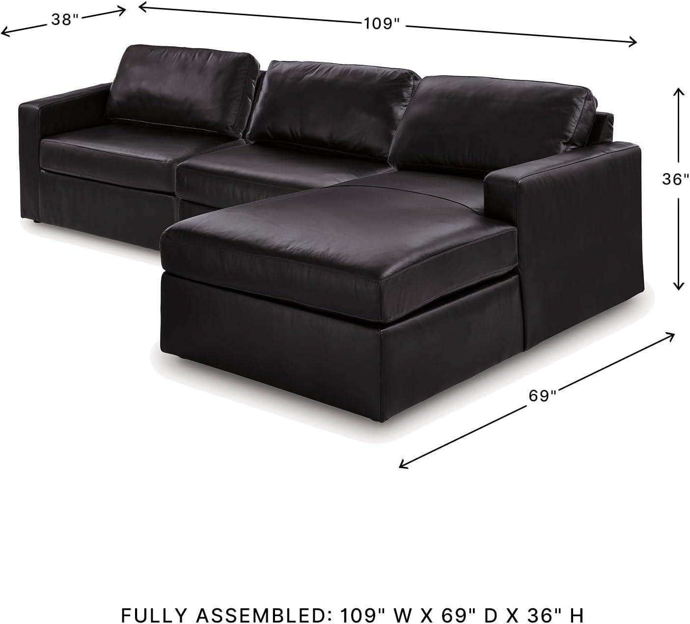 imageSignature Design by Ashley Modmax II Sectional Sofa with Chaise Modular Design Top Grain Leather Seating Contemporary Living Room Sectionals for Flexible Lounging Black