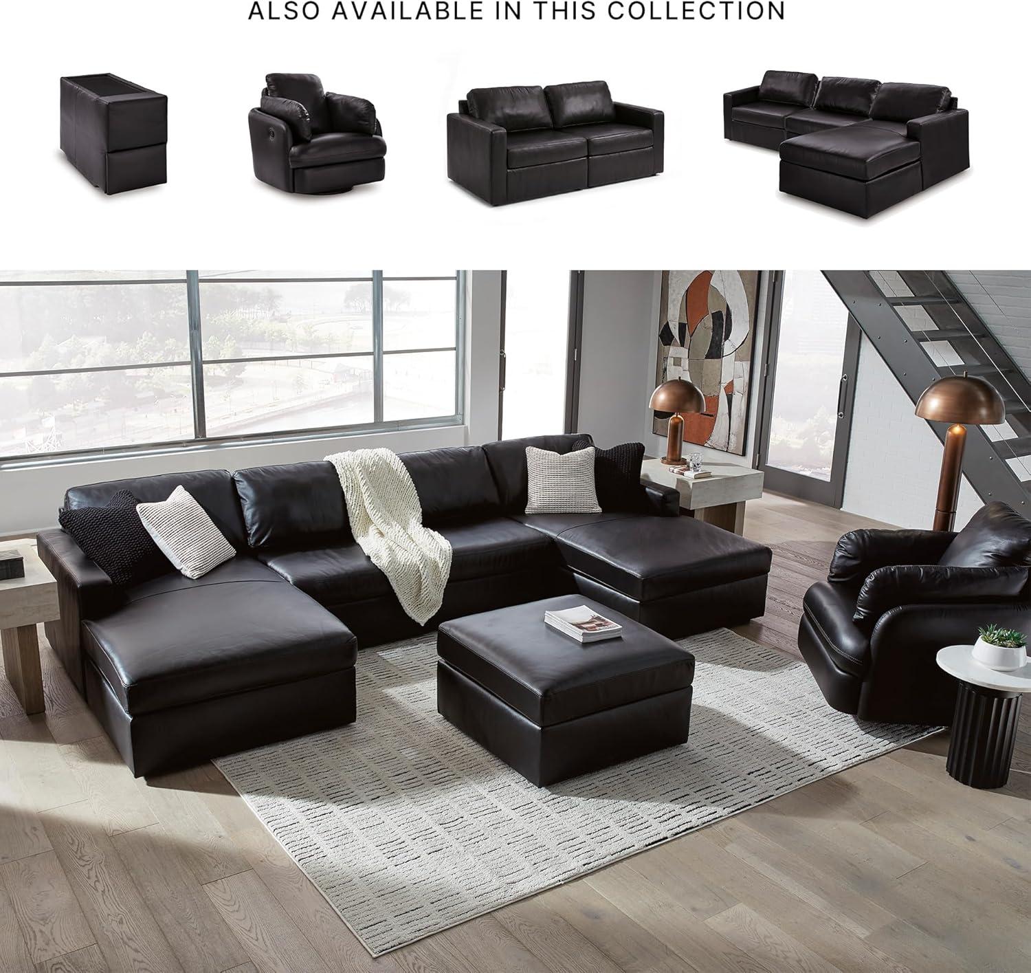 imageSignature Design by Ashley Modmax II Sectional Sofa with Chaise Modular Design Top Grain Leather Seating Contemporary Living Room Sectionals for Flexible Lounging Black