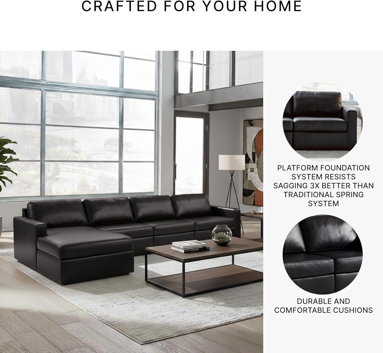 imageSignature Design by Ashley Modmax II Sectional Sofa with Chaise Modular Design Top Grain Leather Seating Living Room Sectionals for Flexible Everyday Lounging Black