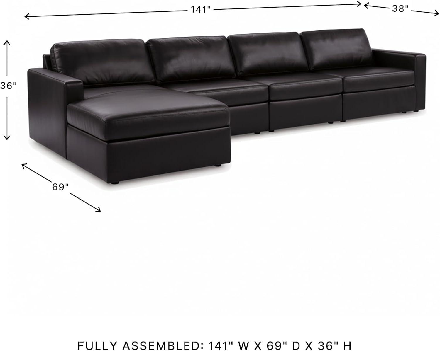 imageSignature Design by Ashley Modmax II Sectional Sofa with Chaise Modular Design Top Grain Leather Seating Living Room Sectionals for Flexible Everyday Lounging Black
