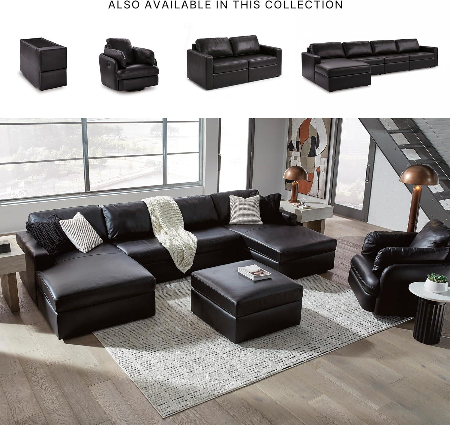 imageSignature Design by Ashley Modmax II Sectional Sofa with Chaise Modular Design Top Grain Leather Seating Living Room Sectionals for Flexible Everyday Lounging Black