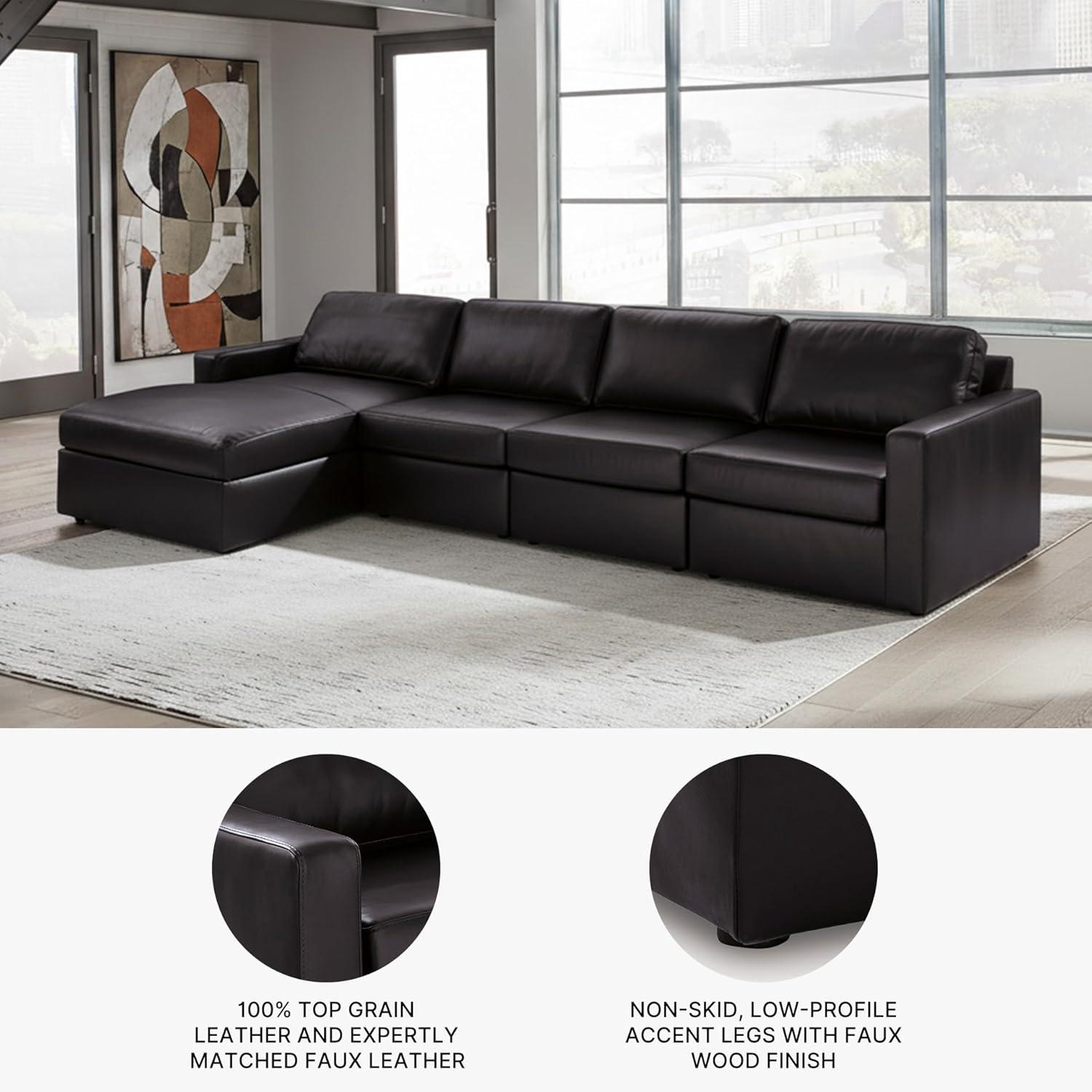 imageSignature Design by Ashley Modmax II Sectional Sofa with Chaise Modular Design Top Grain Leather Seating Living Room Sectionals for Flexible Everyday Lounging Black