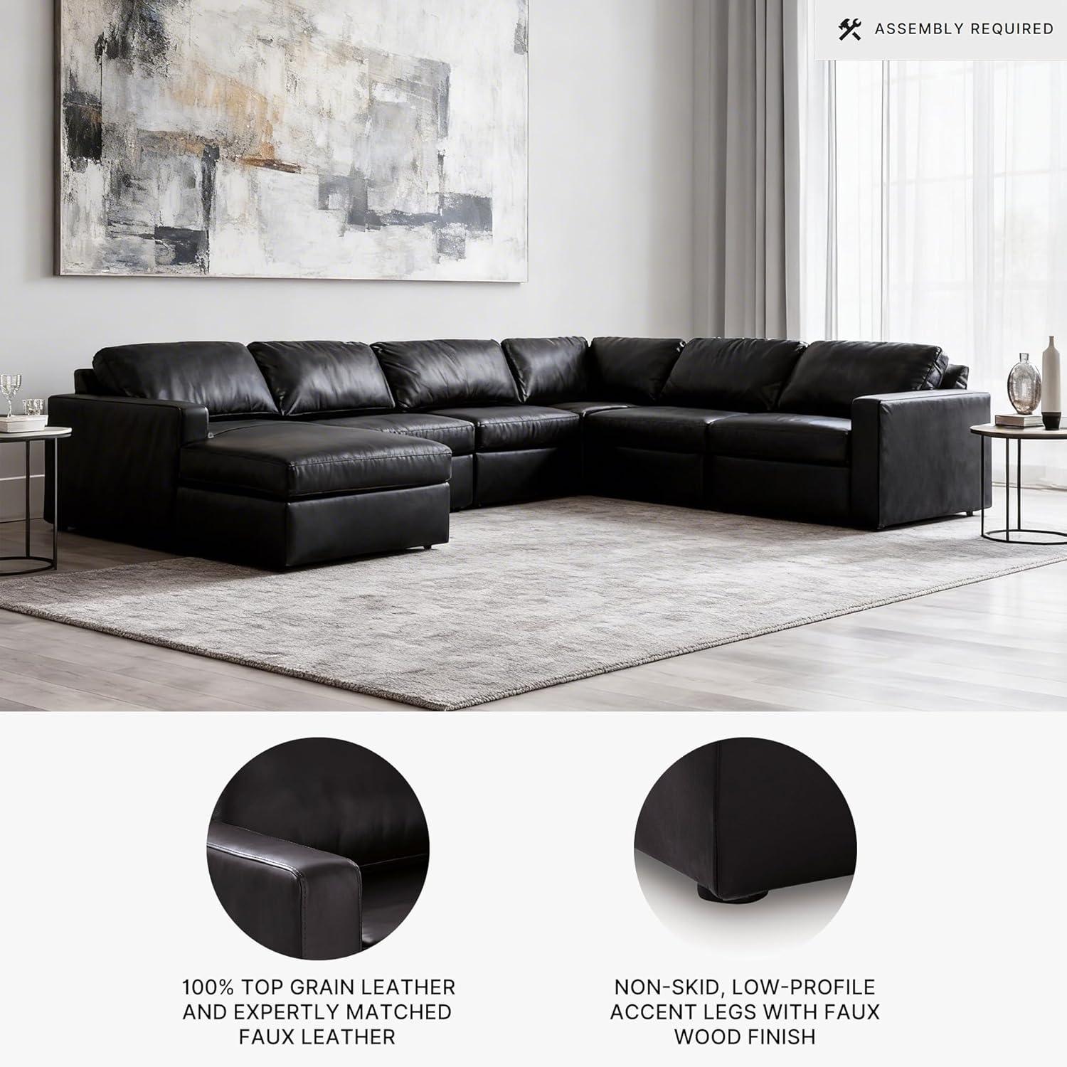 imageSignature Design by Ashley Modmax II Sectional Sofa with Chaise Modular Design Top Grain Leather Seating Sectionals for Living Room Lounging and Everyday Entertaining Black