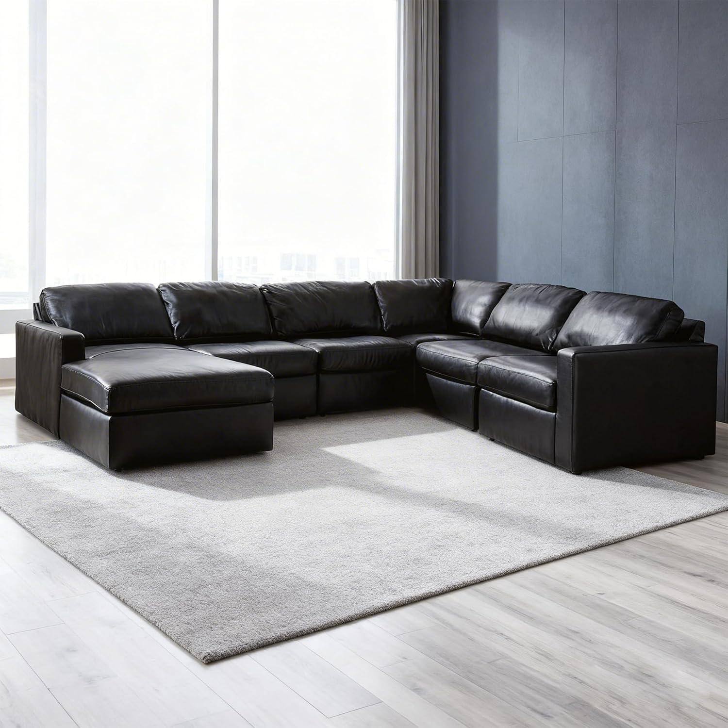 imageSignature Design by Ashley Modmax II Sectional Sofa with Chaise Modular Design Top Grain Leather Seating Sectionals for Living Room Lounging and Everyday Entertaining Black