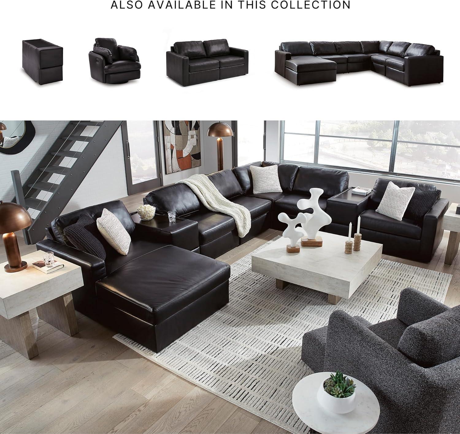 imageSignature Design by Ashley Modmax II Sectional Sofa with Chaise Modular Design Top Grain Leather Seating Sectionals for Living Room Lounging and Everyday Entertaining Black