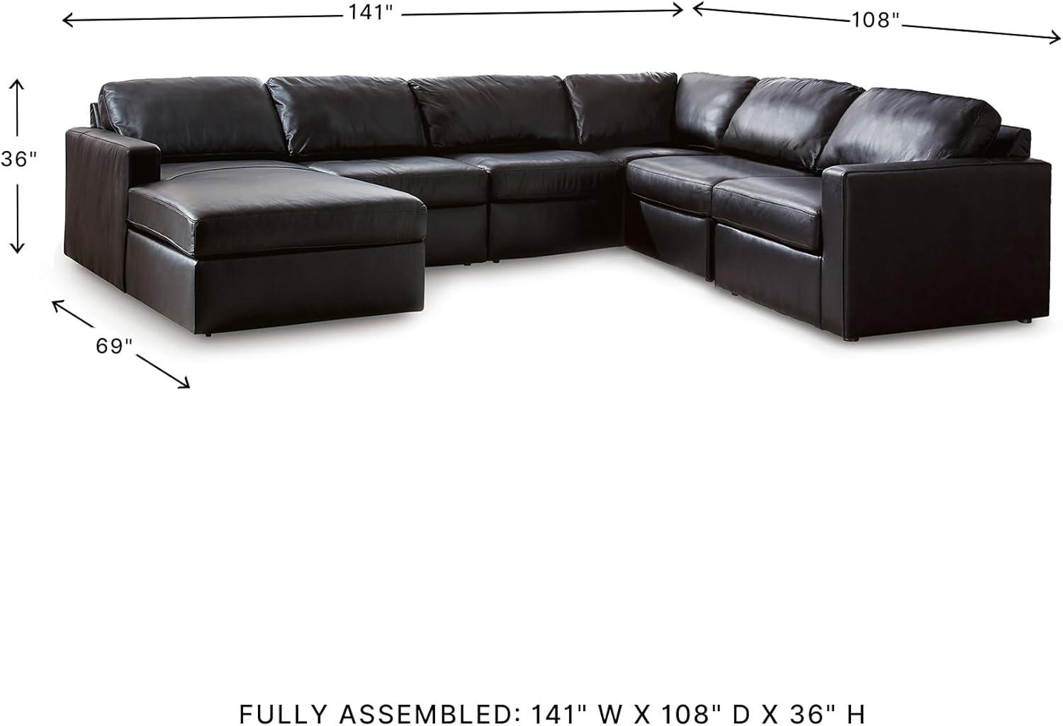 imageSignature Design by Ashley Modmax II Sectional Sofa with Chaise Modular Design Top Grain Leather Seating Sectionals for Living Room Lounging and Everyday Entertaining Black
