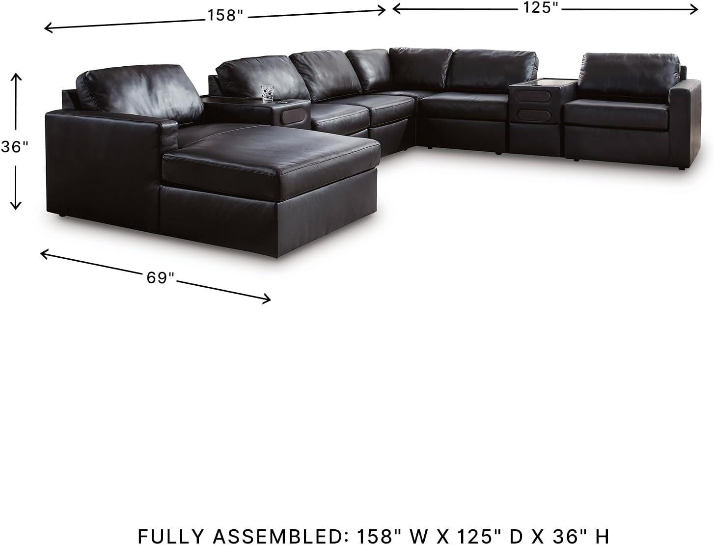 imageSignature Design by Ashley Modmax II Sectional Sofa with Chaise and Audio Consoles Modular Design Top Grain Leather Seating Sectionals for Living Room Entertainment Black