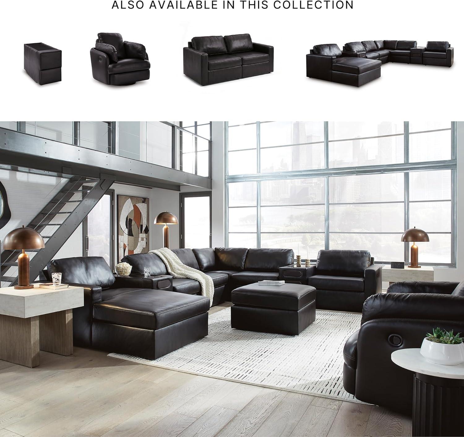 imageSignature Design by Ashley Modmax II Sectional Sofa with Chaise and Audio Consoles Modular Design Top Grain Leather Seating Sectionals for Living Room Entertainment Black