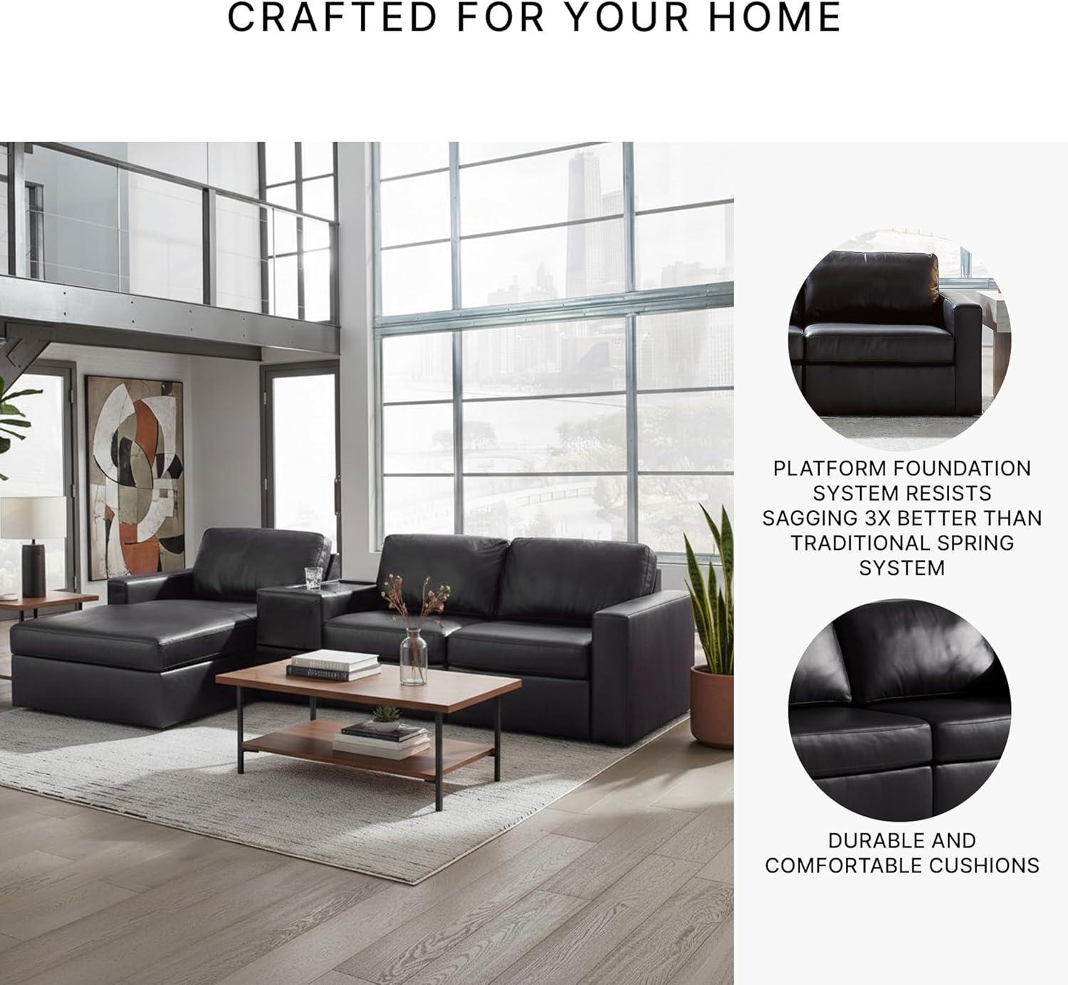 imageSignature Design by Ashley Modmax II Sectional Sofa with Chaise and Storage Console Modular Design Top Grain Leather Sectionals for Living Room Lounging Black