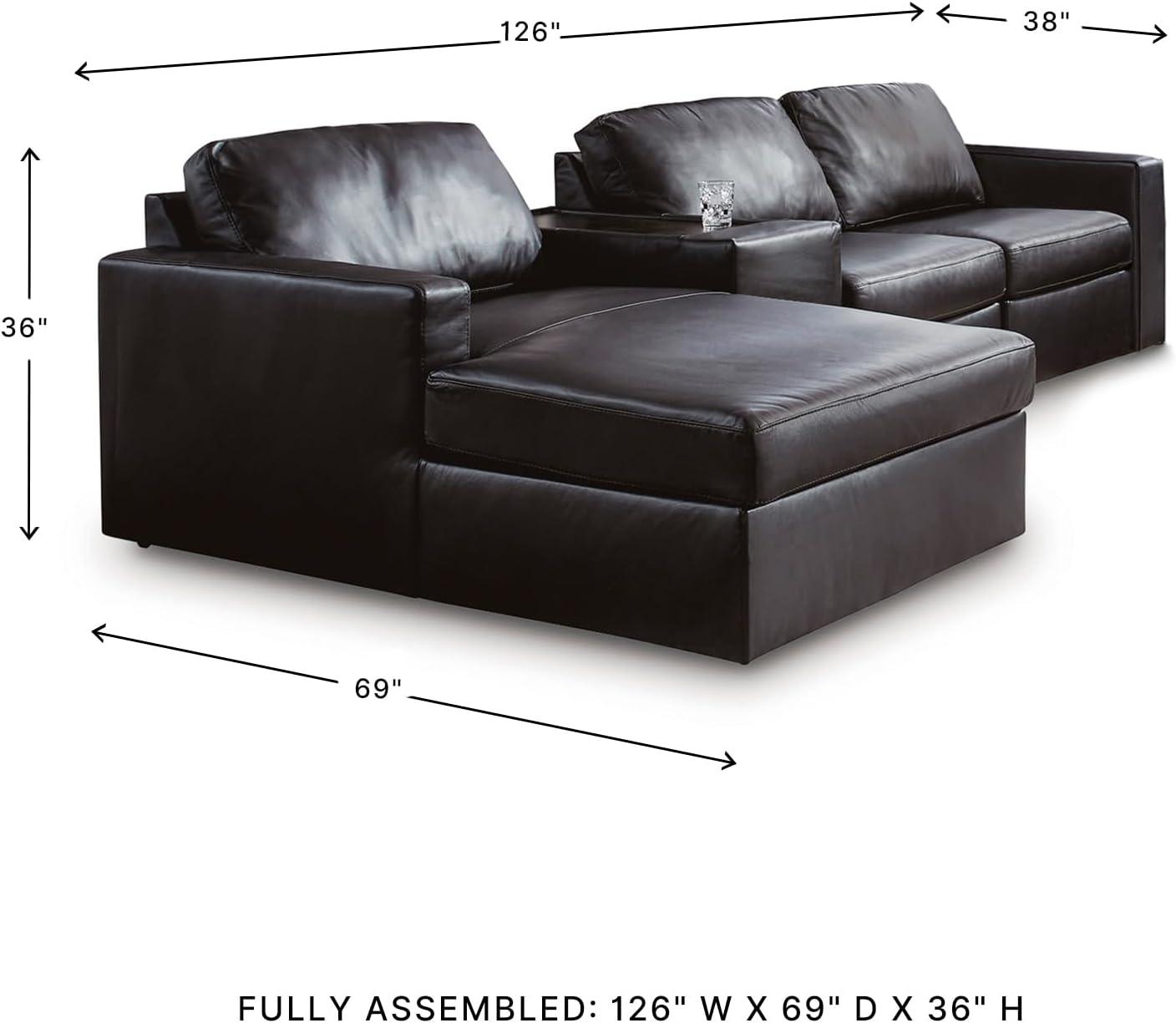imageSignature Design by Ashley Modmax II Sectional Sofa with Chaise and Storage Console Modular Design Top Grain Leather Sectionals for Living Room Lounging Black