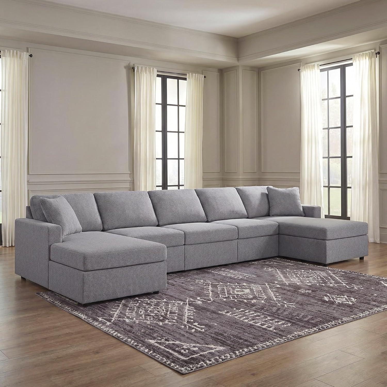 imageSignature Design by Ashley Modmax Sectional Sofa Double Chaise EasyClean Nuvella Fabric Seating for Living Room Movie Nights and Entertaining 174 W x 68 D x 36 H