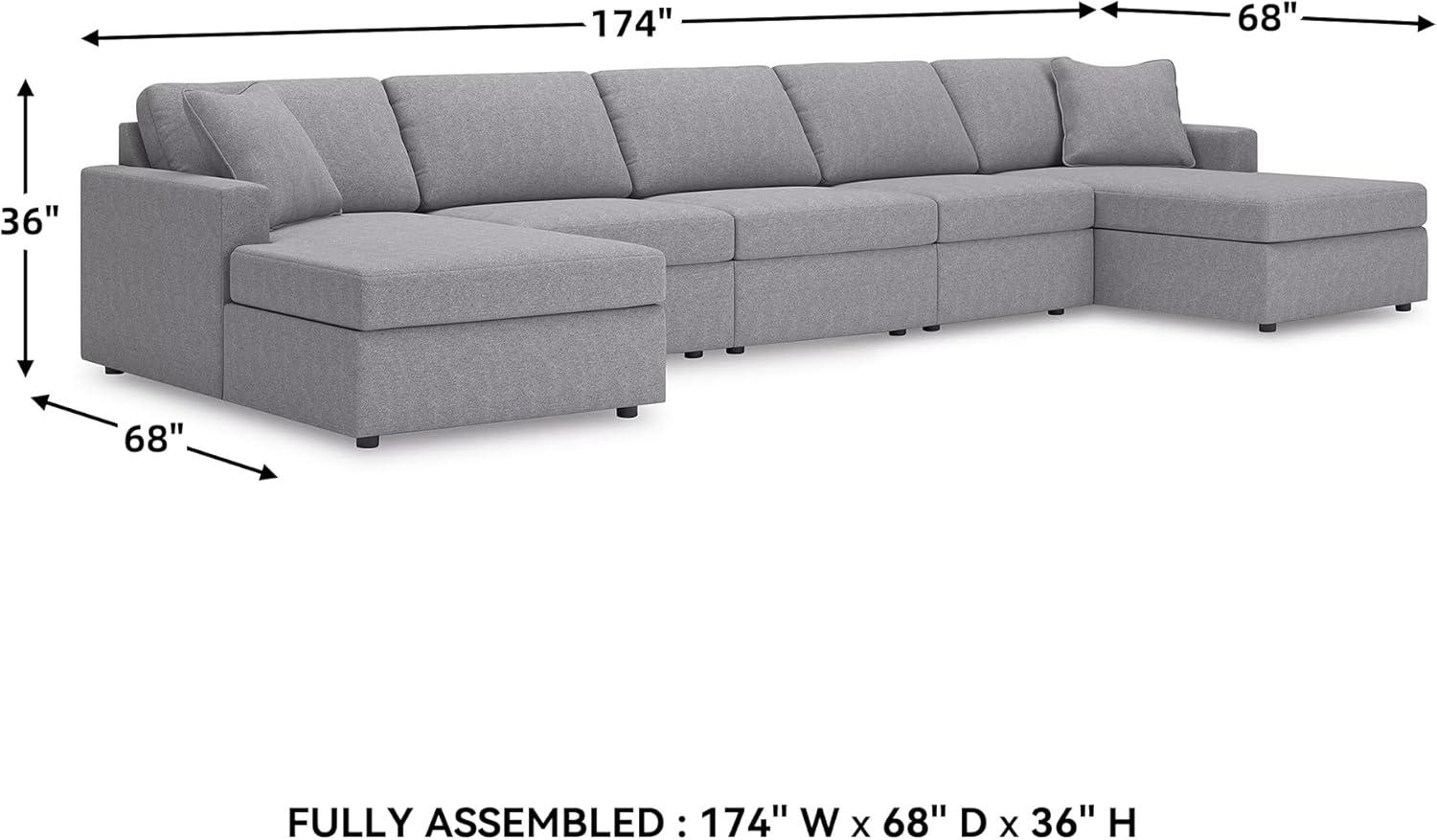 imageSignature Design by Ashley Modmax Sectional Sofa Double Chaise EasyClean Nuvella Fabric Seating for Living Room Movie Nights and Entertaining 174 W x 68 D x 36 H