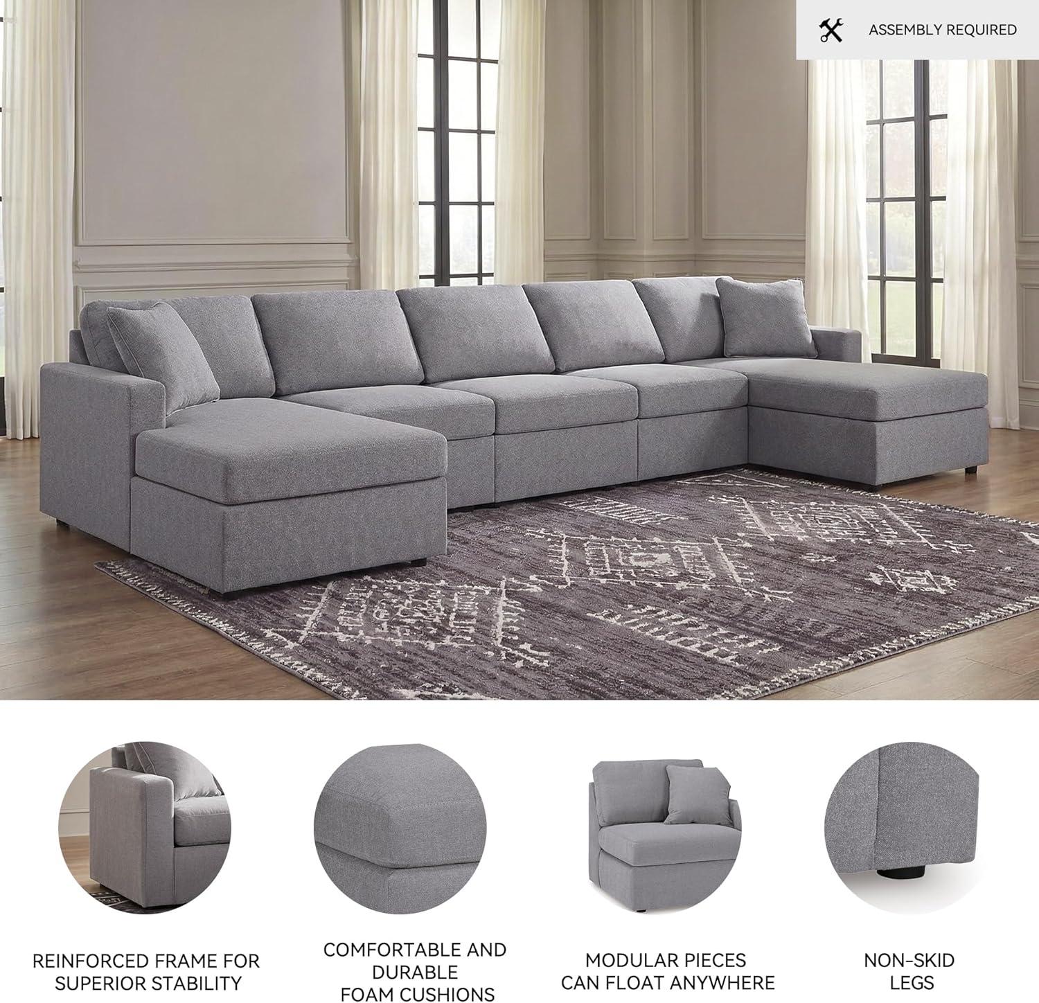 imageSignature Design by Ashley Modmax Sectional Sofa Double Chaise EasyClean Nuvella Fabric Seating for Living Room Movie Nights and Entertaining 174 W x 68 D x 36 H