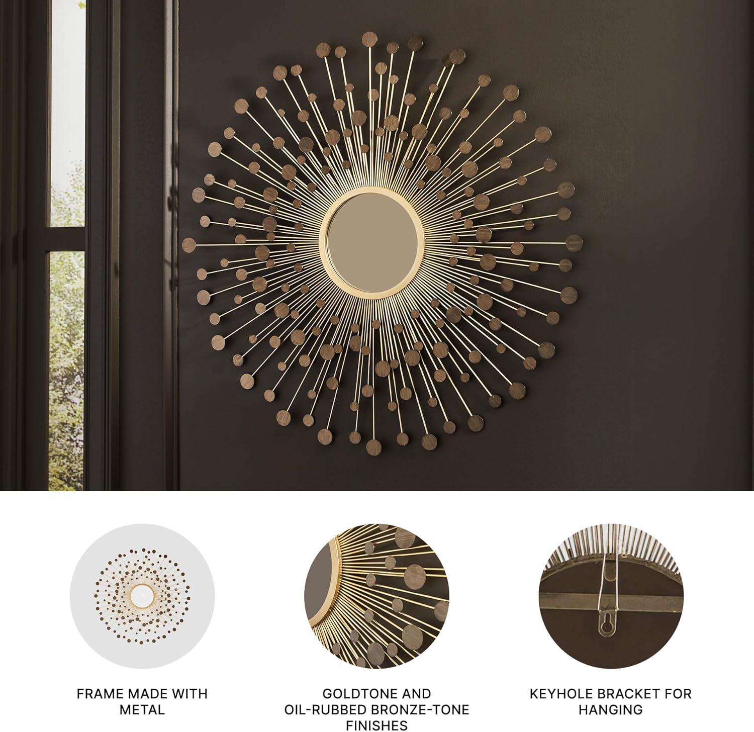 imageSignature Design by Ashley Morwenna Contemporary Round Accent Mirror Keyhole Bracket for Hanging Metal Frame 36 W x 088 D x 36 H Bronze and Gold