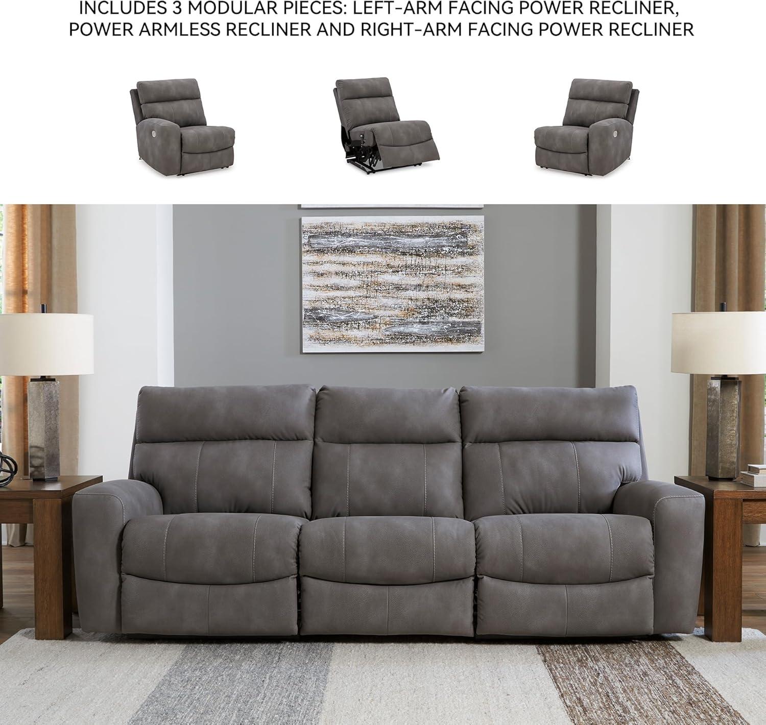 imageSignature Design by Ashley NextGen Durapella Power Reclining Modular Sectional Sofa with Adjustable Headrests EasyClean Faux Leather Living Room Seating 106 W x 42 D x 41 H