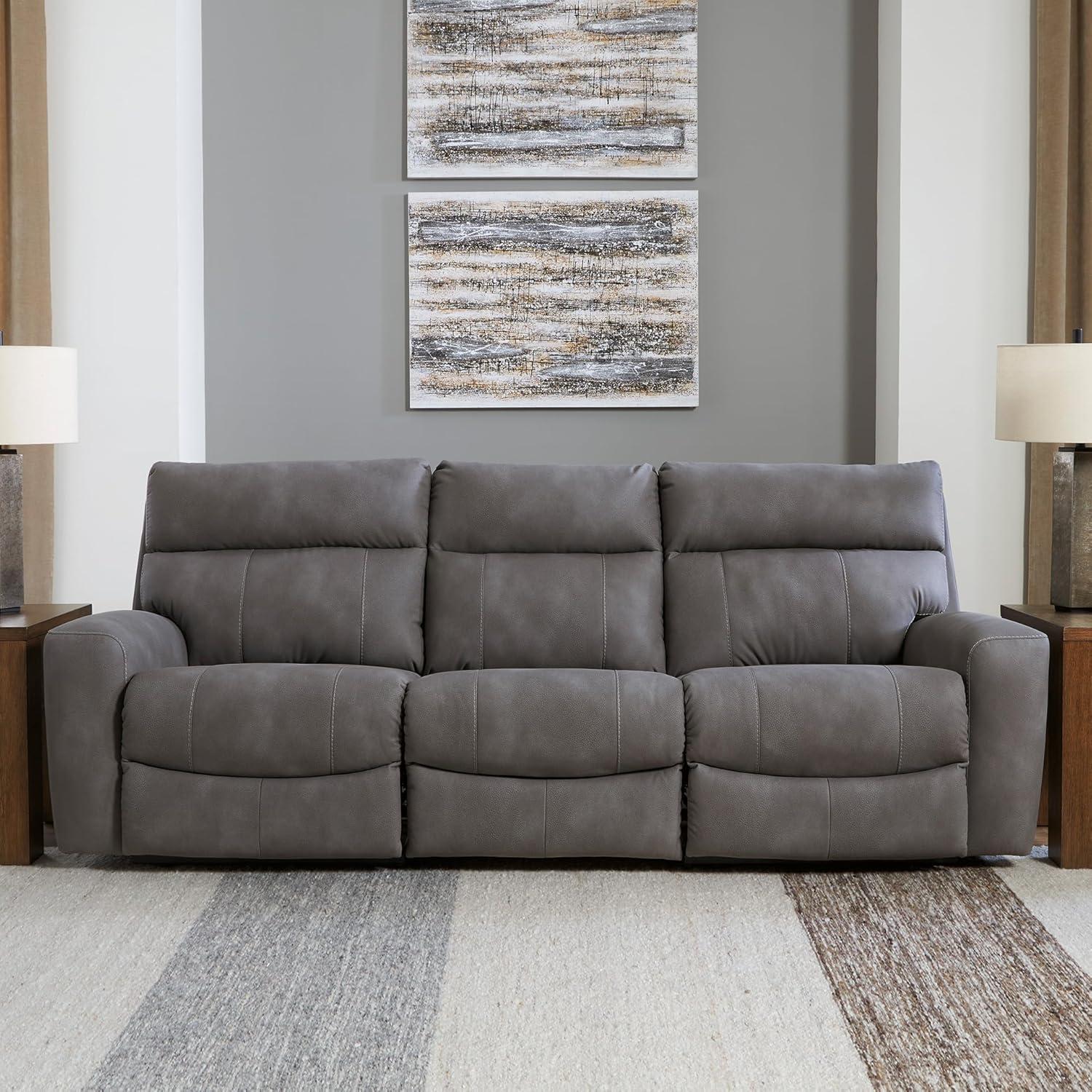 imageSignature Design by Ashley NextGen Durapella Power Reclining Modular Sectional Sofa with Adjustable Headrests EasyClean Faux Leather Living Room Seating 106 W x 42 D x 41 H