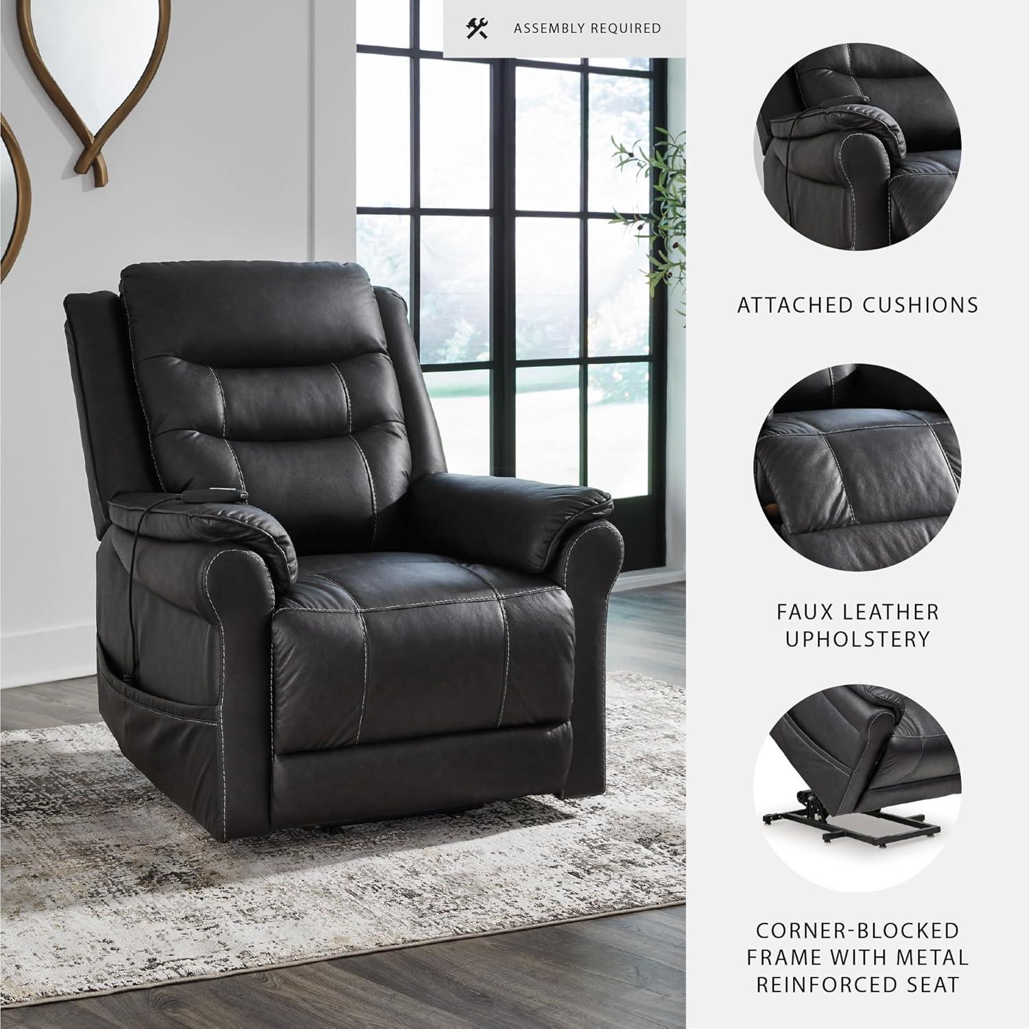 imageSignature Design by Ashley Oatman Recliner Chair Power Lift with Heat and Massage Faux Leather Upholstery OneTouch Control and USB Charging for Everyday Living Room Comfort
