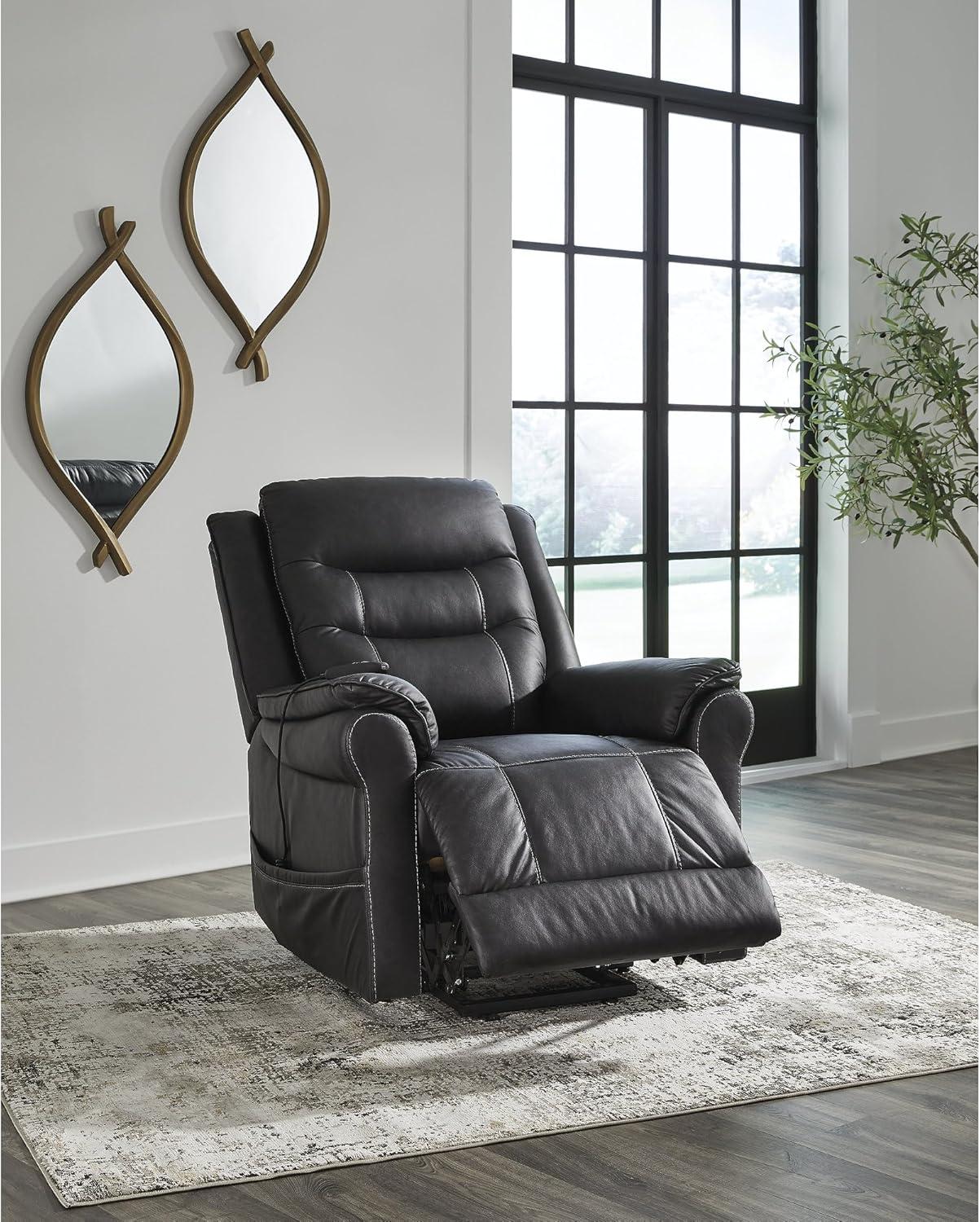 imageSignature Design by Ashley Oatman Recliner Chair Power Lift with Heat and Massage Faux Leather Upholstery OneTouch Control and USB Charging for Everyday Living Room Comfort