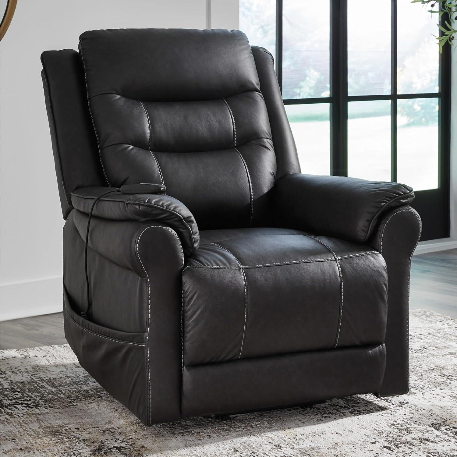 imageSignature Design by Ashley Oatman Recliner Chair Power Lift with Heat and Massage Faux Leather Upholstery OneTouch Control and USB Charging for Everyday Living Room Comfort