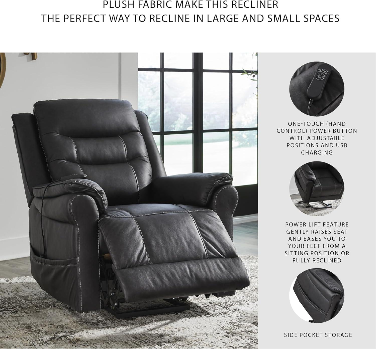 imageSignature Design by Ashley Oatman Recliner Chair Power Lift with Heat and Massage Faux Leather Upholstery OneTouch Control and USB Charging for Everyday Living Room Comfort